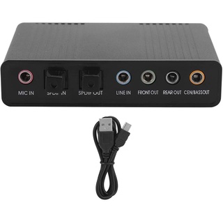 5.1 USB-Audio-Soundkarte mit SPDIF, Externer USB-Soundkarten-Adapter für PC-Laptop-Audio, Unterstützt 48/44-kHz-Abtastrate, Schwarzer Audio-Adapter für die