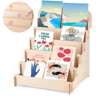 FTISSLY 5-Stöckiger Präsentationsständer für Grußkarten Holz 36x30x30cm | Postkartenständer Grußkarten Organizer Kartenständer Postkartenständer Grußkarten Ständer Ausstellungsständer für Tischplatte