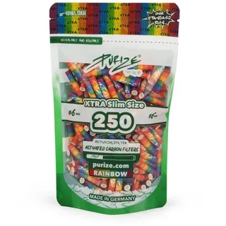 Purize Aktivkohlefilter PURIZE 250er Vorratsbeutel, XTRA Slim Size bunt ø 5,9 mm, made in Germany Filter - inkl eine Transporthülle bunt