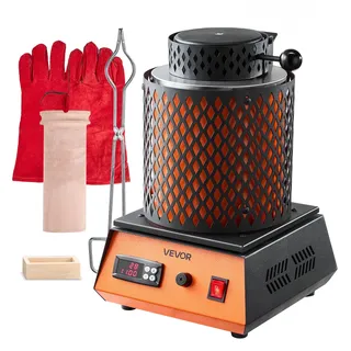Vevor digitaler Goldschmelzofen Maschine mit 3 kg Keramiktiegel, elektrischer Schmelzofen 1350 W max. 1150 °C, Metallschmelzofen Set für Schmuckherstellung Metallbarren Metallkomponenten Schwarz