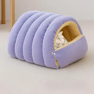 Gemütliches Hundehöhle Katzenhöhle, 45 * 30 * 19cm Haustierhöhle mit Abnehmbarem Kissen, Gemütliches Kokon-Hundebett mit Höhlenbezug für kleine Hunde zum Nickerchen und Schlafen (Lila)
