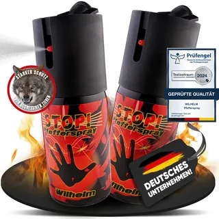 2 x Wilhelm Pfefferspray 40 ml Tierabwehr Selbstverteidigung CS Gas KO Spray hochdosiert (ca. 2 Mio. Scoville) effektives Verteidigungsspray