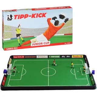 TIPP-KICK Junior Cup mit Bande 82x56 cm – Spielfertiges Set mit 2X Spieler, 2X Torwart, 2X Plastiktor, 2X Ball I Spielfeld aus Filz