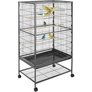 tectake® Vogelkäfig groß, Papageienkäfig mit Sandschublade, Voliere auf Rollen, Birdcage mit 4 Sitzstangen, Vogelvoliere mit Rollen, 54 x 54 x 146 cm, Nymphensittich Käfig, Vogelkäfig Wellensittich