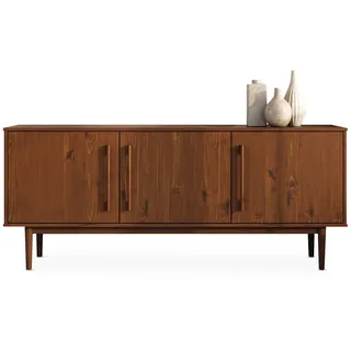 IDIMEX Sideboard TECCA mit 3 Türen aus Massivholz, Kastanie Farben – Wohnzimmermöbel im Mid Century-Style mit verstellbaren Einlegeböden und hohen Füßen
