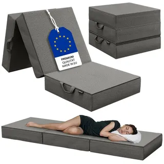bellamio Lomme Klappmatratze 75x195 cm – Faltmatratze extra dick 15 cm – Gästematratze Dunkelgrau – klappbare Reisematratze mit Tragegriffen – Faltbare Camping Matratze – Bezug abnehmbar & waschbar