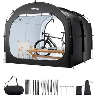 Vevor Fahrradzelt, 5 Fahrräder, geräumige Fahhrradgarage mit belüftetem Fenster, einfach zu installierendes Fahrradzelt mit hochfestem Fiberglas & Doppelreißverschlüssen, 224x247x198 cm