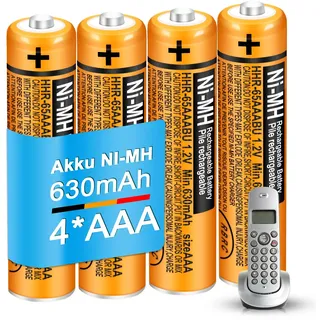 HHR-65AAABU 4 Stück NI-MH Batterien 630mAh 1,2 V AAA Akkus für Panasonic Schnurlose Telefone Wiederaufladbare Batterien für Telefon Gigaset