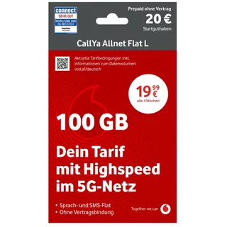 Vodafone Prepaid Prepaid CallYa Allnet L | 20 EUR Startguthaben | 1 Monat 100GB | 5G-Netz