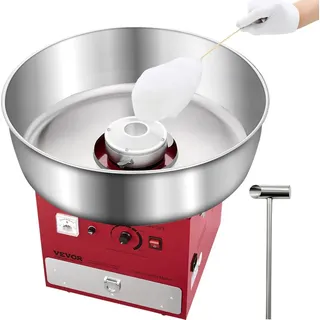 Vevor elektrische Zuckerwattemaschine kommerzielle Zuckerwattegeräte (1000 W) mit 52 cm Edelstahlschüssel & Zuckerschaufel & Schublade, perfekt für Kindergeburtstage Familienfeiern Partys Rot