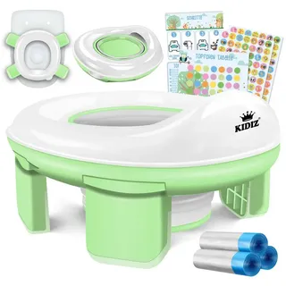 Kidiz KIDIZ® Toilettensitz Töpfchentrainer WC Sitz | Lerntöpfchen bequemem, PP-Material mit Müllbeutel | Kindertöpfchen für Unterwegs & Belohnungssystem mit Stickern 3 in 1 Lösung