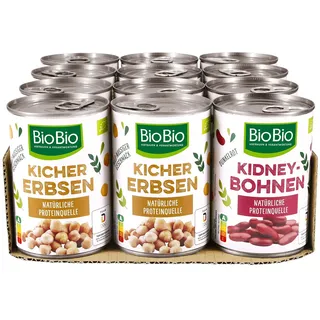 BioBio Kichererbsen und Kidneybohnen 265 g Abtropfgewicht, 12er Pack