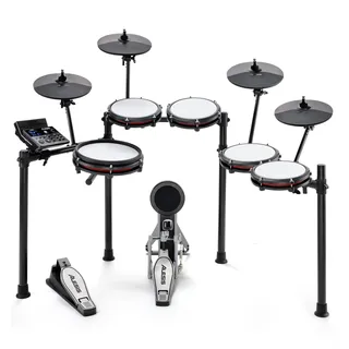 Alesis Nitro Max Kit 10-teiliges Elektronische Schlagzeug mit Quiet Mesh Pads, 10" Dual Zone Snare, Bluetooth, 440+ Sounds, Drumeo, USB MIDI, Kick Pedal