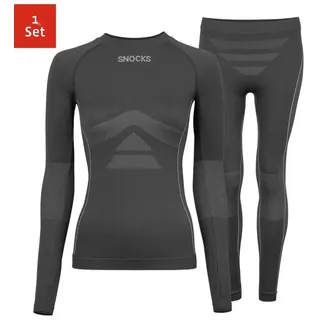 SNOCKS Thermounterwäsche Damen - Perfekte Passform, atmungsaktive Skiunterwäsche - Wärmeisolierende Funktionsunterwäsche für Wintersport - Gr. L Grau - L