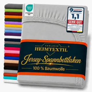 EXKLUSIV HEIMTEXTIL Marke Jersey Spannbettlaken 120 x 200 cm 100% Baumwolle Öko - Tex Zertifiziert, Markenqualität, Matratzenhöhe bis 25 cm, Grau