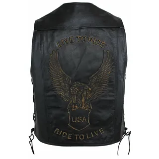 EURO STARS Lederweste Herren mit Druckknopf und Adlerprägung, Lederkutte, Motorrad Lederweste, Biker Lederweste, Clubweste, Chopper Kutte, Rockerweste, Kutte (XL, Schwarz)