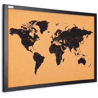 ALLboards Korktafel WELTKARTE, lackierter Holzrahmen, SCHWARZ, 60×40 cm