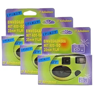 3X 1A PHOTO PORST Einwegkamera Edition Spirit in grün, bunt, mit Blitz, Batterien und Film (3er Pack, je 27 Aufnahmen)