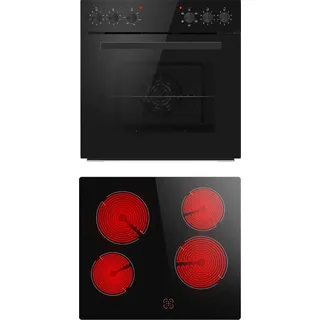 PKM Einbauherd Set Backofen schwarz + Glaskeramikkochfeld