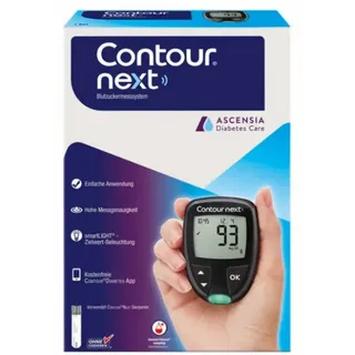 Ascensia Diabetes Care Blutzuckermessgerät CONTOUR NEXT, XT, mg/dl oder mmol/l, Komplett-Set, Innovatives Messsystem, Diabetesmanagement, Blutzuckerüberwachung, Schnelle Messzeiten, Geringe Blutmenge, Effiziente Überwachung schwarz|silberfarben