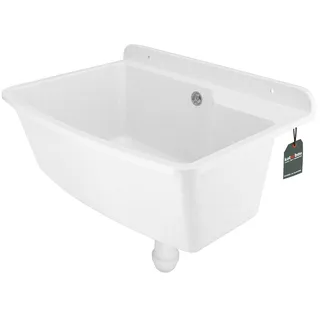 KOTARBAU® Ausgussbecken aus Polystyrol 61 x 44 x 23 cm Weiß Siphon Waschbecken Spülbecken mit Stöpsel Montageset Ablaufgarnitur und Schrauben Waschküche Möbel Spülbecken Küche