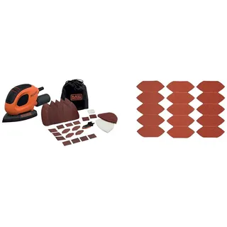Bundle of Black+Decker Schleifmaschine Dreieckschleifer Exzenerschleifer - 55 Watt, Schleifplatte Stanley Mouse Fingerschleifgitte passend für die Black+Decker Schleifgeräte)