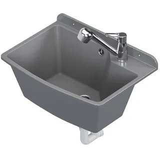 QLS Ausgussbecken Waschbecken Spülbecken mit Armatur Waschtrog Draußen Garten 10913 - Grau