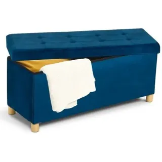 Bank Truhe Aufbewahrung auf Fuß 100 cm Velours blau
