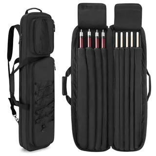 GOBUROS 4x5 Pool Queue Koffer, Billard Stick Tragetasche für 4 Kolben und 6 Schäfte, weiche Pool Stick Tasche mit großen Zubehörtaschen vorne und Schultergurt,Schwarz