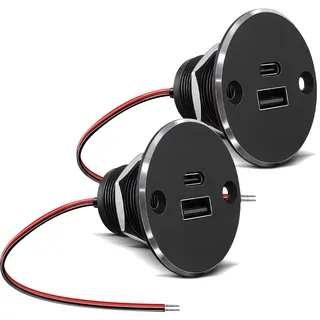 Obeaming USB Steckdose 12V Wohnmobil Aluminium,12V USB C Steckdose Einbau 24W Typ C PD3.0 Anschluss QC 3.0 KFZ Zigarettenanzünder Adapter für Boot Wohnwagen Camper Auto LKW (Large 2)