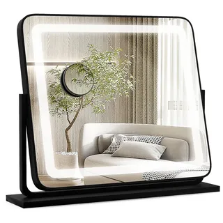 Costway Schminkspiegel Mit 3 Lichtfarben & 5x Vergrößerung, Touch Steuerung, Hollywood Spiegel, Beleuchtung, Einstellbarer Helligkeit, 360° Drehbarer Make-up-spiegel, Kosmetikspiegel - Costway