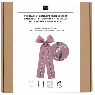 Rico Design Stickpackung, Gezählter Kreuzstich Schleife Maiglöckchen, Lila, 30 x 54 cm, 100% Baumwolle