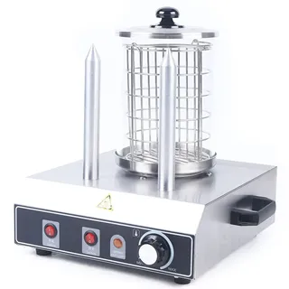 Donened - Hot Dog Maker, Bockwurstwärmer, 3 Heizspieße, Temperaturregler 0~85°C, Edelstahlkäfig: Ø 16 cm, Edelstahlgehäuse, Profi Würstchenkocher, Silber