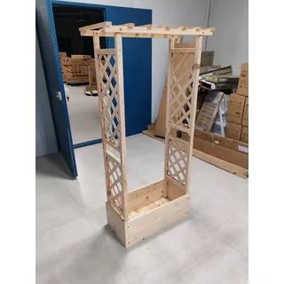 FANTASK Blumenkasten mit Rankhilfe, 66 x 32 x 152 cm, Hochbeet mit Rankgitter & hängendem Dach, Pflanzkasten für Kletterpflanzen & hängende Körbe, Pflanzkübel Holz für Garten Hof Terrasse (Natur)