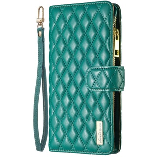 Hülle für Motorola Edge 40 Neo, Luxury Reißverschluss Handyhülle PU Leder Mädchen Handytasche Bumper 9 Kartenfache Standfunktion Geldbörse Schutzhülle Flip Wallet Case für Motorola Edge 40 Neo grün