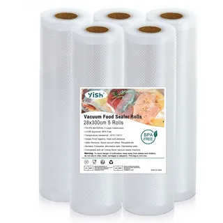 YISH Vakuumierbeutel Vakuumbeutel-Lebensmittel Vakumierfolienrollen Vakuumierfolie Vakumierbeutel:Vakuumrollen Folienrollen für Vakuumierer Sous Vide Beutel BPA Frei Vakuumrollen 5 Rolls 28x300cm