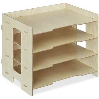 Relaxdays Briefablage, Büro Organizer MDF, A4 Papier, 3 Fächer, leichte Dokumentenablage HBT 27 x 32,5 x 25 cm, Natur
