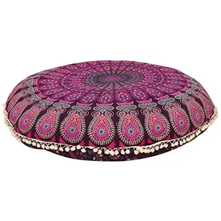 GANESHAM Indisches Boho-Mandala-Bodenkissen, Bodenkissen, Haustierbett, , Meditationskissen, 81,3 x 81,3 cm