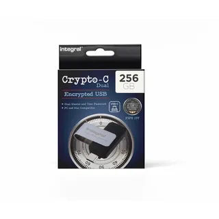 Integral 256GB Crypto-C Dual Verschlüsselter USB-Flash-Speicherstick, AES-XTS 256-Bit Hardware-verschlüsselter USB 3.2 mit Sicherem Doppelpasswort, FIPS 197 Zertifiziert - für Mac, MacBook, PC, Laptop