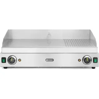 HENDI Grillplatte, Entnehmbare Festtschublade, Temperatur bis 300°C regelbar, 2/3 glatt, 1/3 gerillt, Elektrogrill, Tischgrill, Gastrogrill, 230V/3500W, 720x530x(H)250mm, Edelstahl