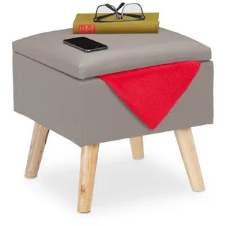 Relaxdays Sitzhocker mit Stauraum, Kunstleder, Hellbraun,Grau