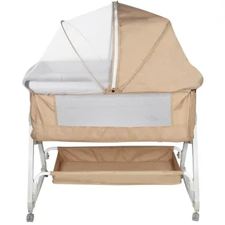 HUOLE 3 in 1 Beistellbett, Reisebett Baby mit Matratze, Babybett 6 Fach höhenverstellbar mit Aufbe, tragbarer Stubenwagen mit Rollen für Baby bis 36 Monaten-92 * 52 * 106-118cm – gebrochenes Weiß