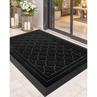 Color G Fußmatte Außen Robuster 43.5 x 75 cm, rutschfest Fussmatte Aussen, Waschbar Schmutzfangmatte Outdoor Wetterfest für Haustür, Eingang, Balkon (Schwarz)
