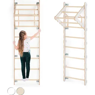 MAMOI® Klettergerüst Indoor, Sprossenwand für kinderzimmer, Kletterwand und spielgeräte, Turngeräte mit Klimmzugstange für drinnen, Sportger... - Weiß