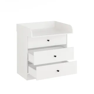 KOMTO Wickelkommode mit Schubladen - Baby Kommode mit Wickelaufsatz, Wickeltisch, Wickelschrank mit abnehmbarer Wickelsatz Weiß | Lulliblox M3