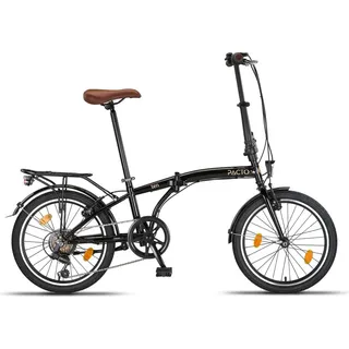 Pacto TEN - 20 Zoll hochwertiges Faltrad, Stahlrahmen 6-Gang Shimano-Schaltung, faltbares Citybike, Schwarz