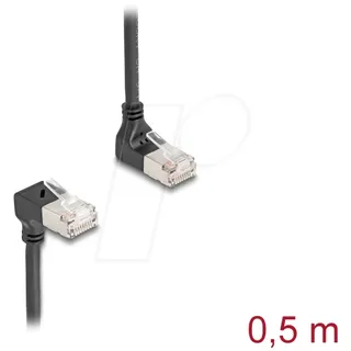 DeLock 80292 RJ45 Netzwerkkabel, Patchkabel CAT 6a S/FTP oben / unten gewinkelt, 0,5 m Schwarz