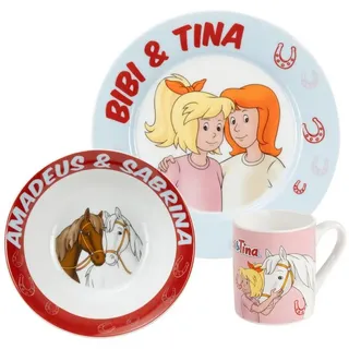 UNITED LABELS Bibi und Tina Bibi & Tina Kinder Frühstücksset Pferde Geschirr Set 3-tlg. in blau/rot Ø Gr.: onesize