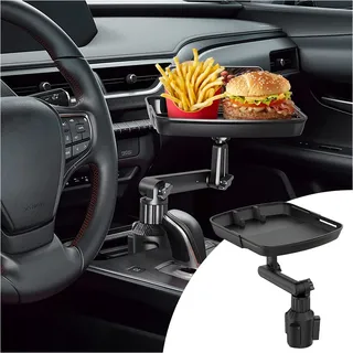 CGEAMDY Auto Getränkehalter Tisch Tablett, 360°Verstellbares Auto Tisch mit Handyhalterung, Universel Auto Multifunktionstisch Snacktablett Auto für Auto Becherhalter