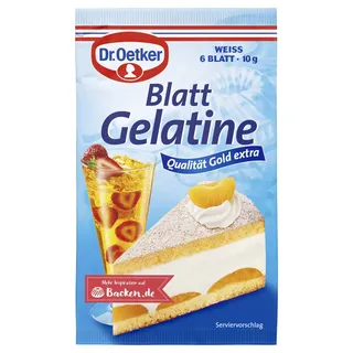 Dr. Oetker Blatt Gelatine weiß, 10 g, gut portionierbare Speisegelatine, als Gelier- & Bindemittel beim Kochen und Backen, für Kuchen, Desserts uvm.
